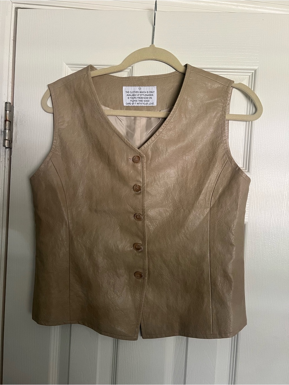 Stylenanda Women’s Tan pleather Button-Up Vest
